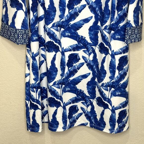 Cabana Life Dress Womens Large Blue White Palm Print Tunic UPF 50 Sun Protection - Picture 7 of 11
